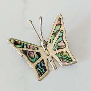 Silver Butterfly Brooch with Abalone Inlay